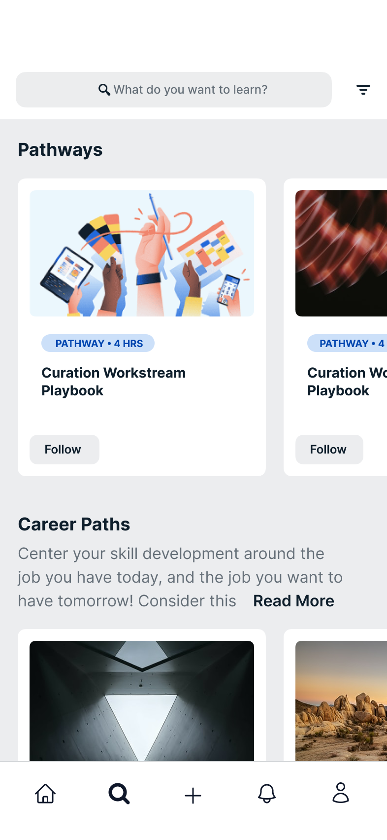 Browse screen in the Degreed mobile app